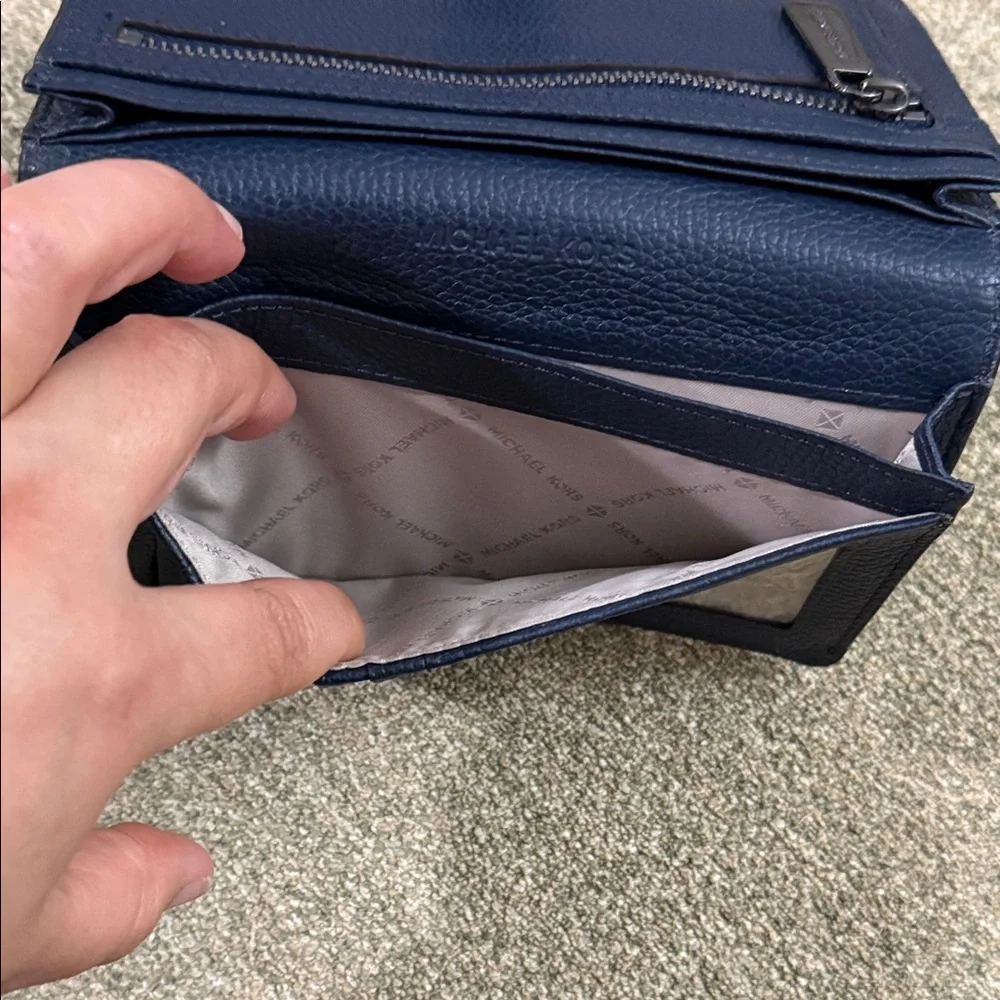 Michael Kors Pebbled Navy Leather Key & Card Holder with Lock Accent